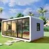 â€œModern white prefab tiny home with rounded edges
